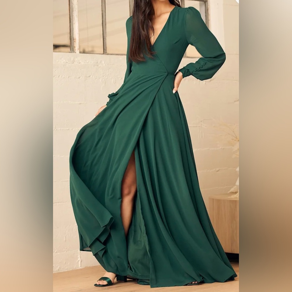 NWT Lulus My Whole Heart Wrap Dress Green 1X Maxi Mother of Bride/Groom Wedding